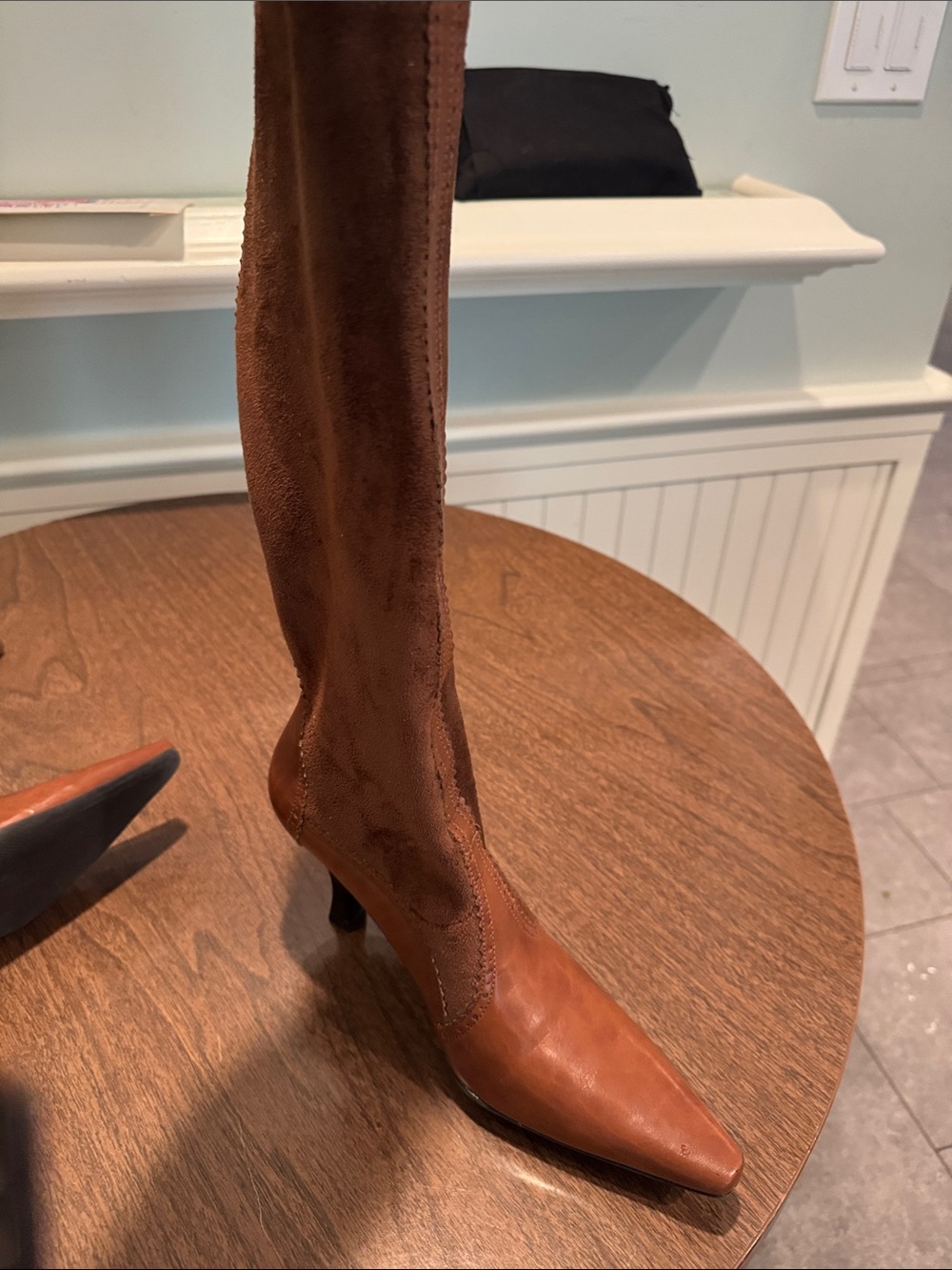 Franco Sarto Brown Suede & Leather Mid-Calf Heel Boots - Women's - Picture 5 of 5